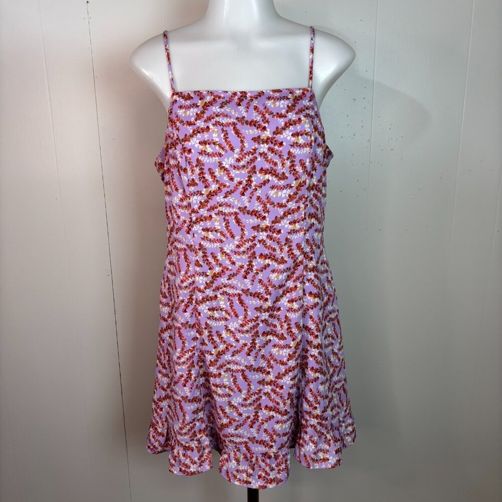 Lulus Mini Floral Dress Medium Lavender Purple Red Ruffle Hem Spaghetti Strap